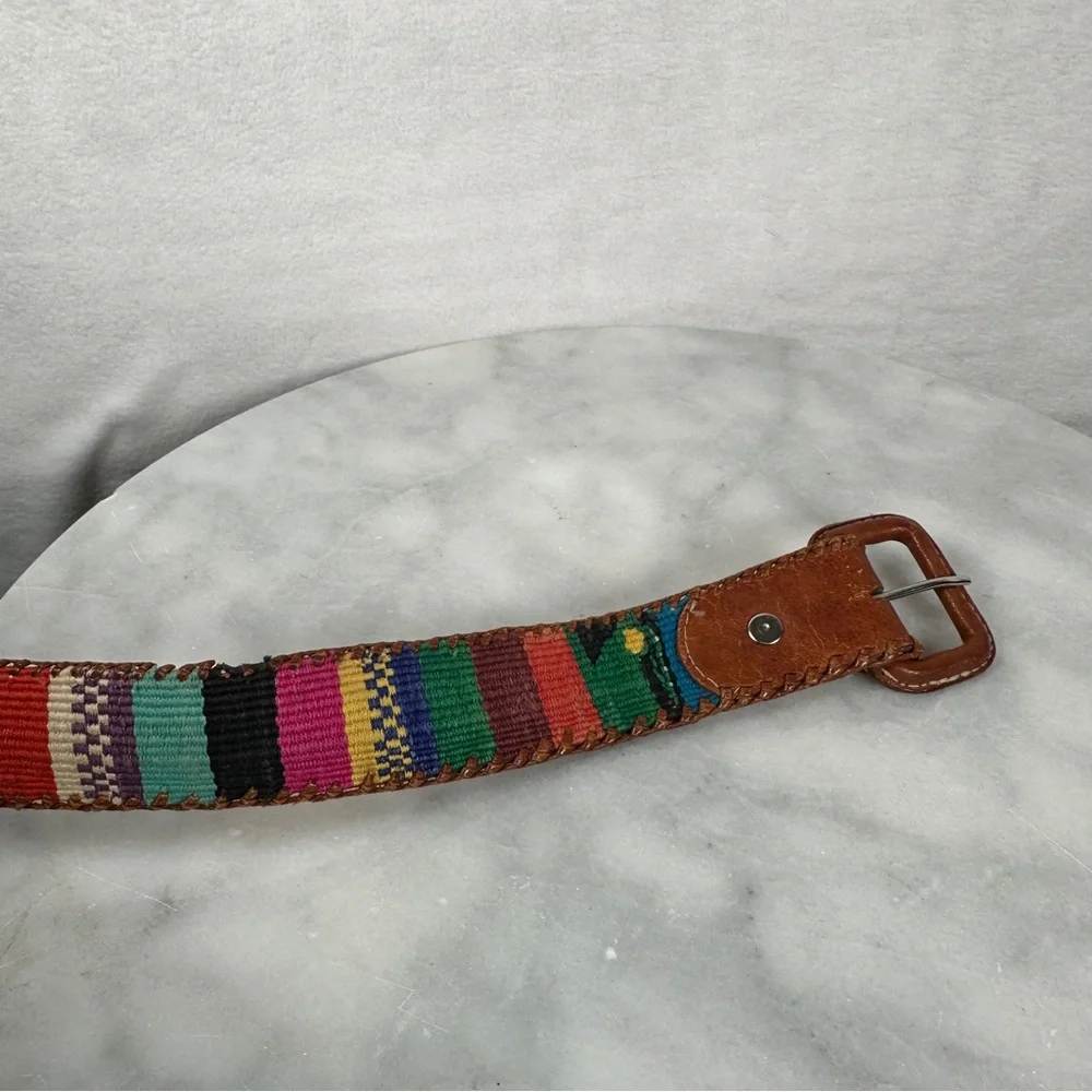 Multicolor Embroidered Leather Belt southwestern western woven boho‎ bohemian